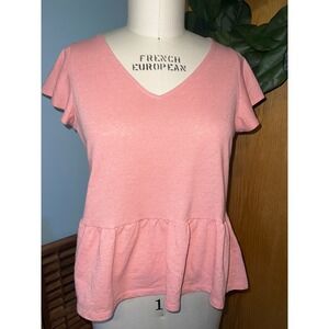 Loft Peplum Top Ruffle Sleeve V Neck Blouse Casual Short Sleeve‎ Shirt Size Med
